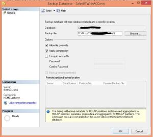 Backup Database dialog